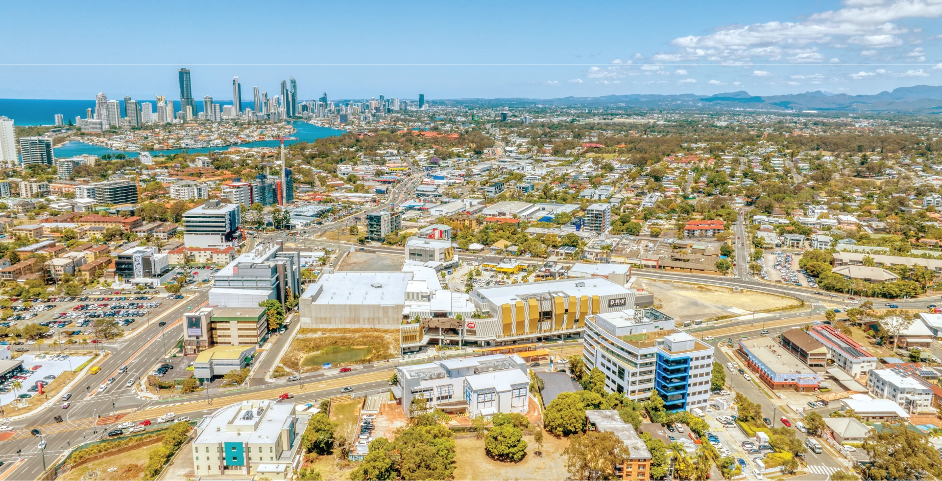 Aerial View of Nerang Road, Gold Coast and City Skyline
